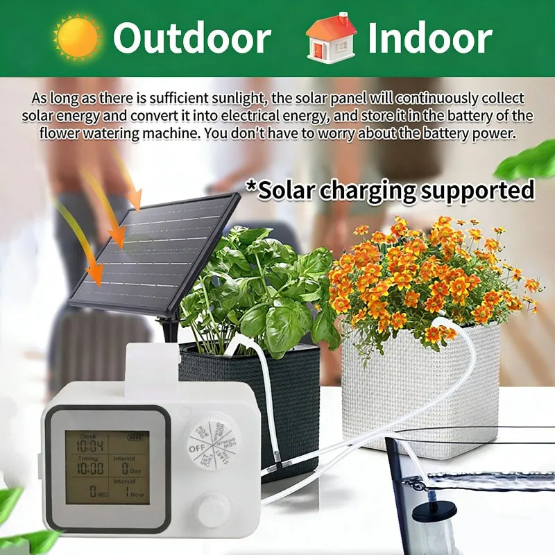 Solar Garden Irrigation System – LCD Timer & Auto Watering Kit Solar Irrigation Kit QXL