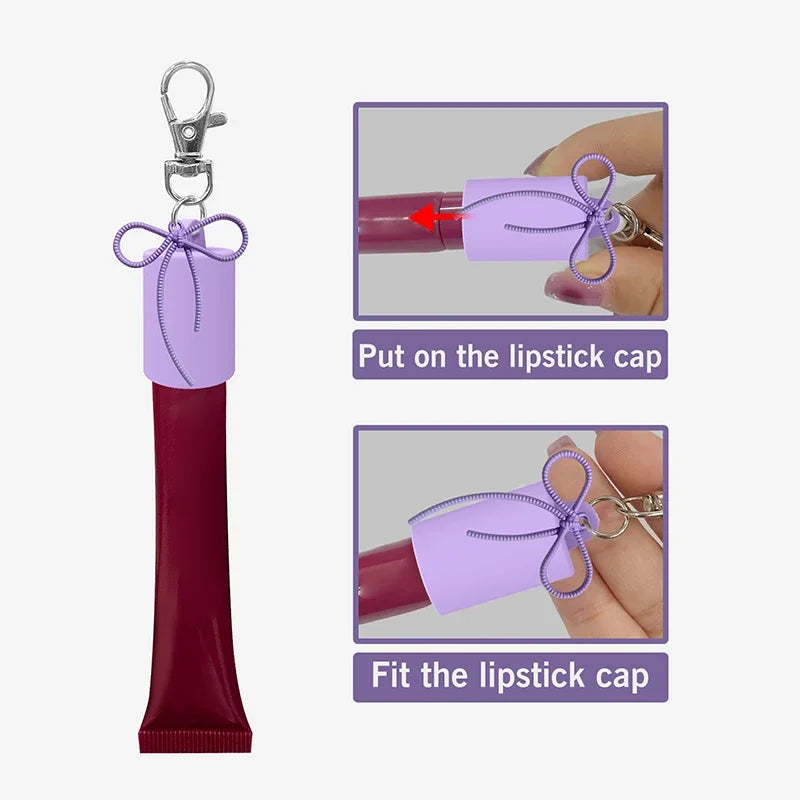 Silicone Lip Gloss Keychain Holder with Bow Pendant | 1 Pc Lip Gloss Keychain Holder QXL
