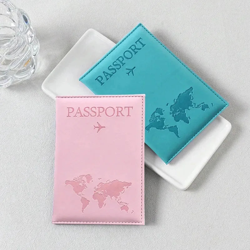 PU Leather Passport Cover | World Map Travel Organizer Case Passport Cover QXL