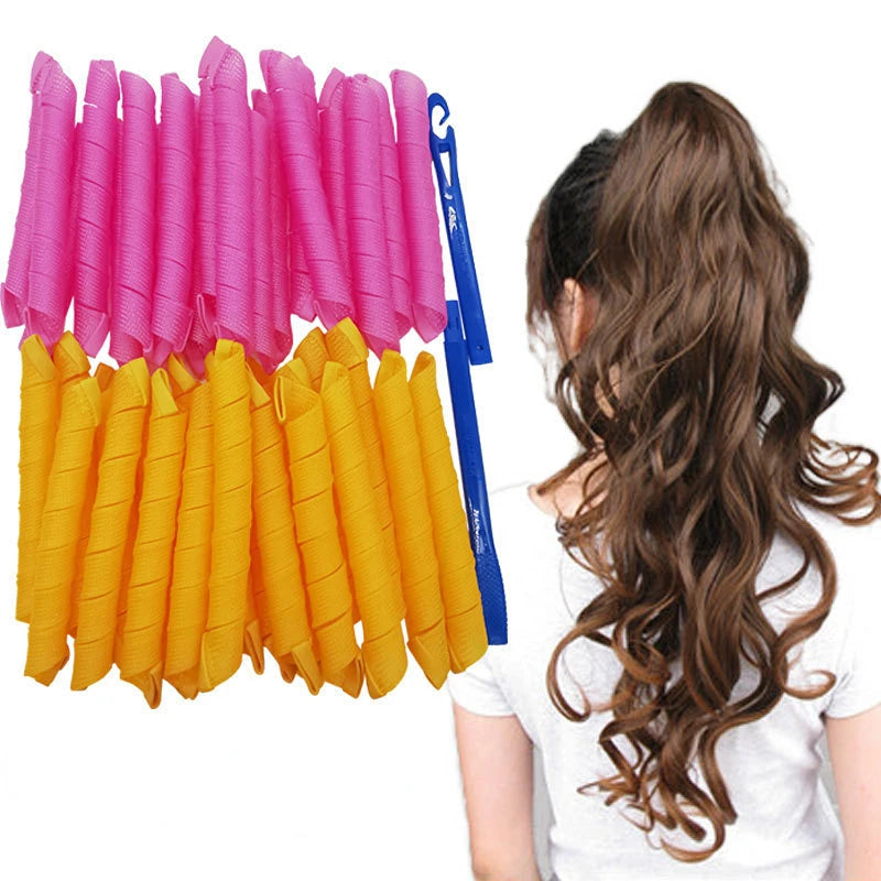 18-Pc Heatless Spiral Hair Curler Set | DIY Wave Rollers Heatless Hair Curlers QXL