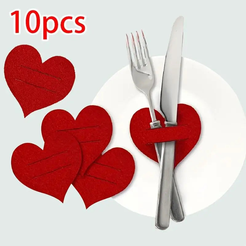 10-Pack Heart-Shaped Felt Cutlery Sleeves | Party Table Decor Cutlery Sleeve Set QXL