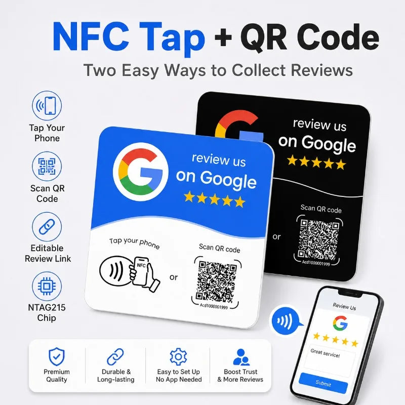 NFC Google Review Card | NTAG215 Tap & Dynamic QR Code NFC Review Card QXL