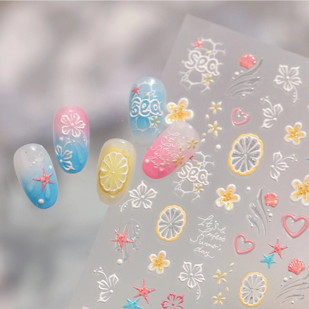 5D Beach Nail Stickers – Starfish Shell Coral Summer Designs Nail Art Stickers QXL