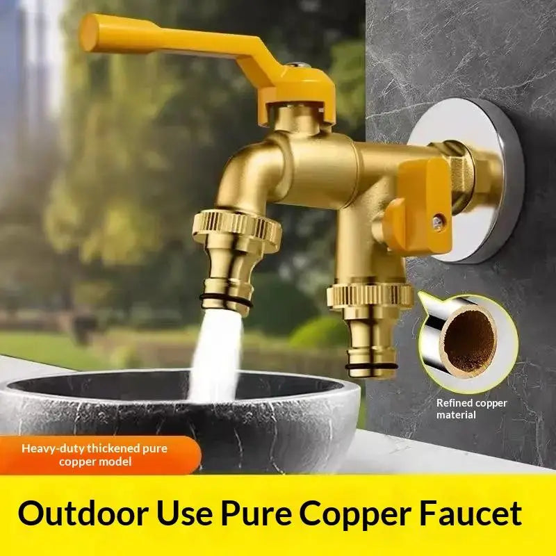 Outdoor Antifreeze Brass Faucet | 1-In 2-Out Garden Tap Outdoor Garden Faucet QXL