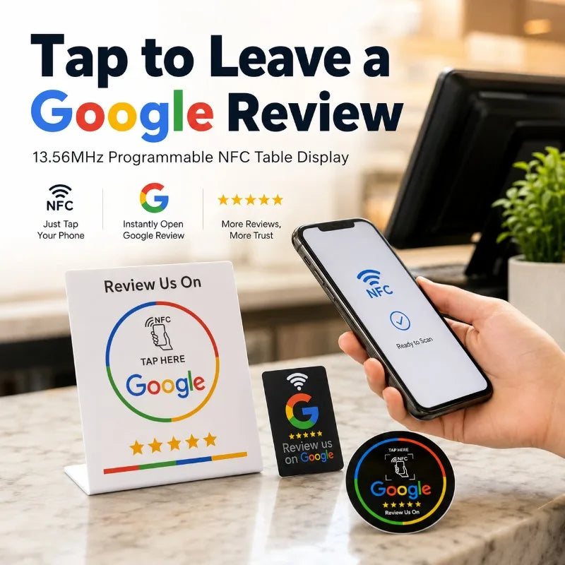 NFC Google Review Table Sign | Programmable Counter Display NFC Display Sign QXL