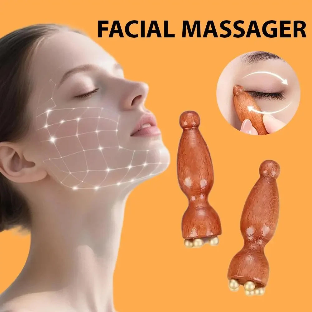 Facial Contour Brush & Brass Lotus Eye Massage Stick Set Facial Massage Tool QXL