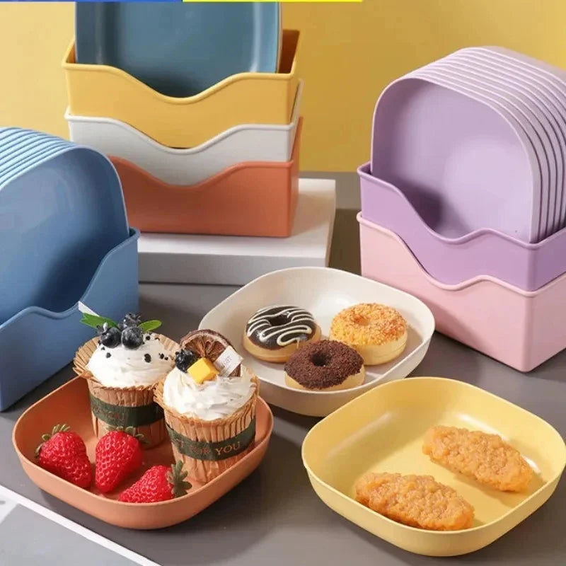 10-Pack Reusable Plastic Snack & Dessert Plates | Party Trays Serving Plates Set QXL