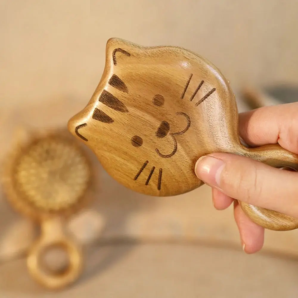 Sandalwood Cat-Shaped Cushion Comb | Anti-Static Wooden Wooden Hair Comb QXL