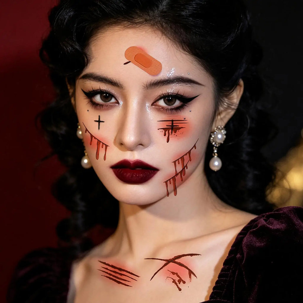 10-Pack Halloween Scar Temporary Face Tattoo Stickers | Cosplay Temporary Tattoo Stickers QXL