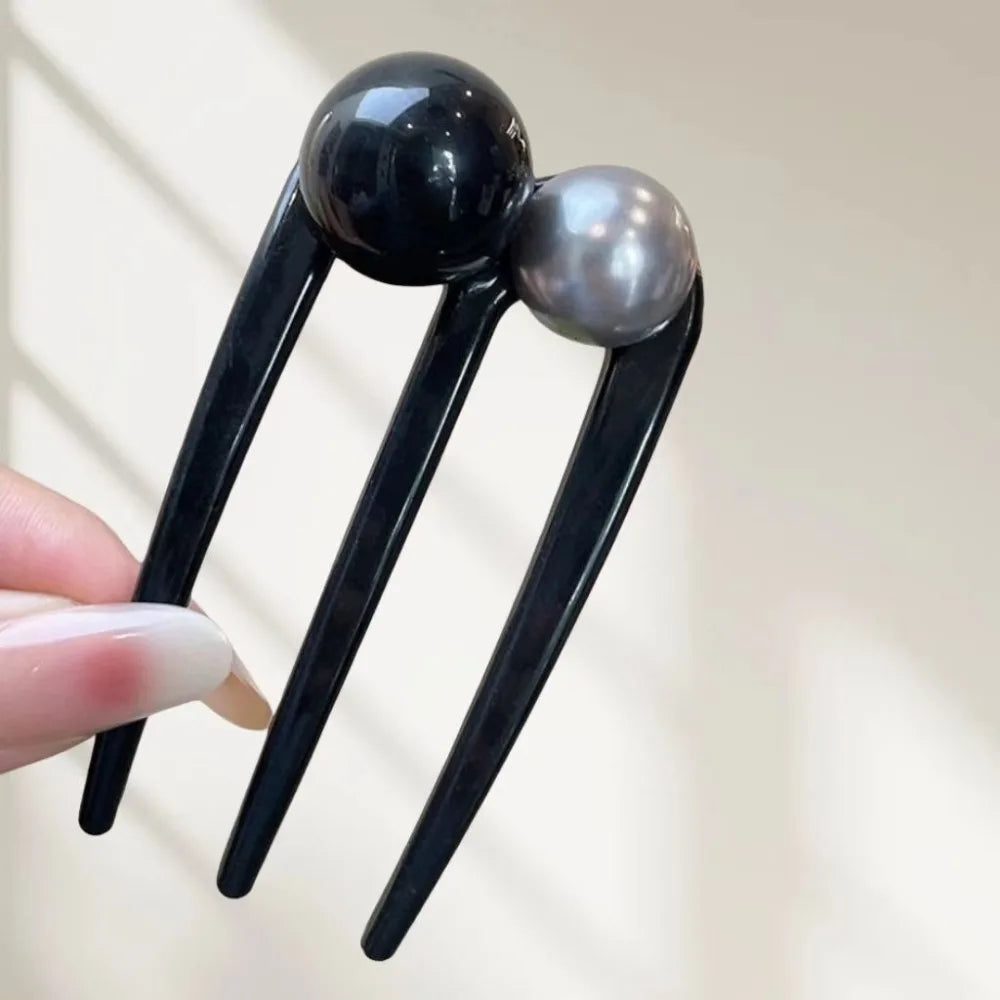 Pearl Bead U-Shape Hair Stick | Vintage Tortoise Bun Pin Hair Bun Pin QXL
