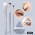 4-Pc Silver Makeup Brush Set | Highlighter, Eyebrow & Puff Makeup Brush Set QXL Silver
