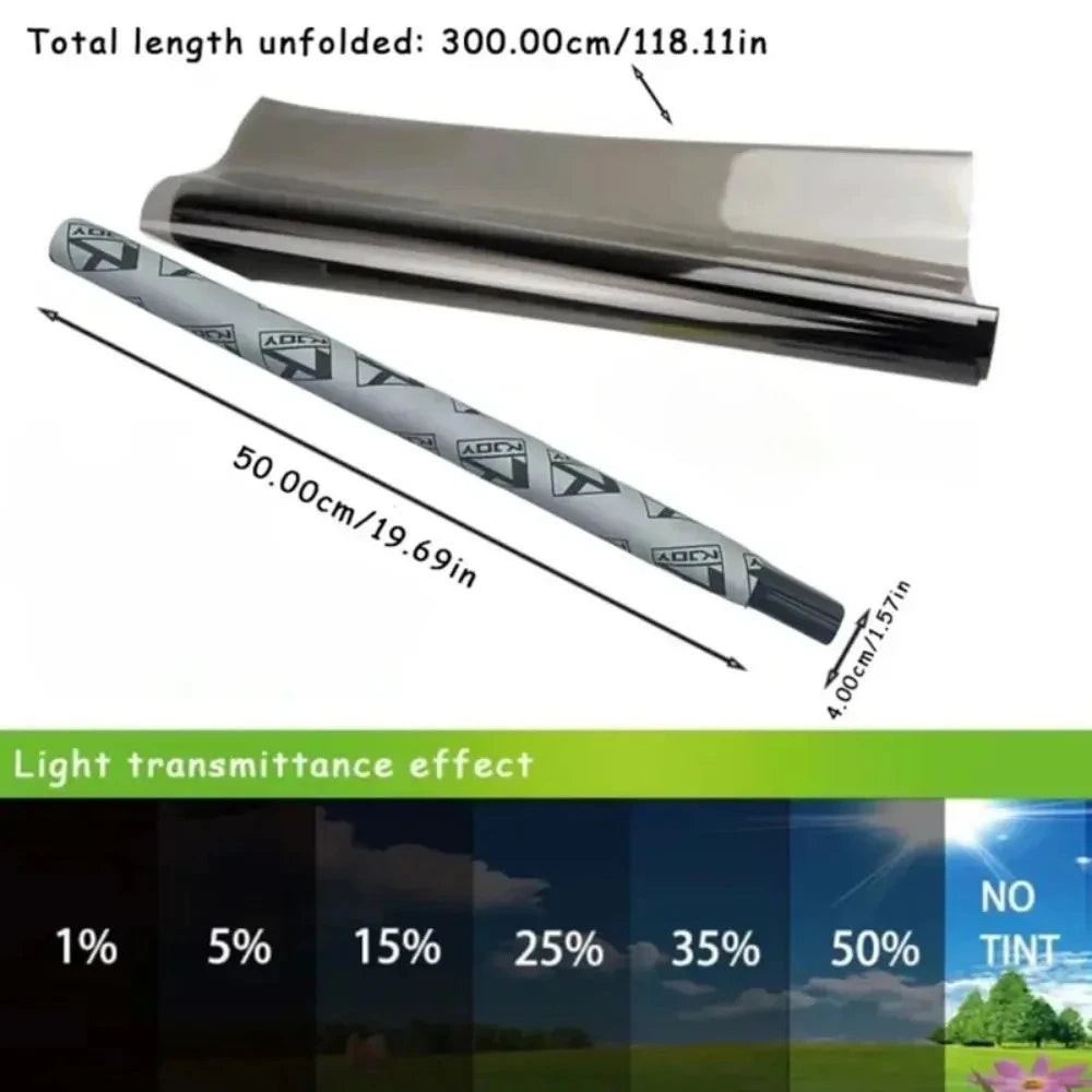 Black Window Tint Film 3M×50cm | 1–70% VLT UV Block Heat Shield Window Tint Film QXL