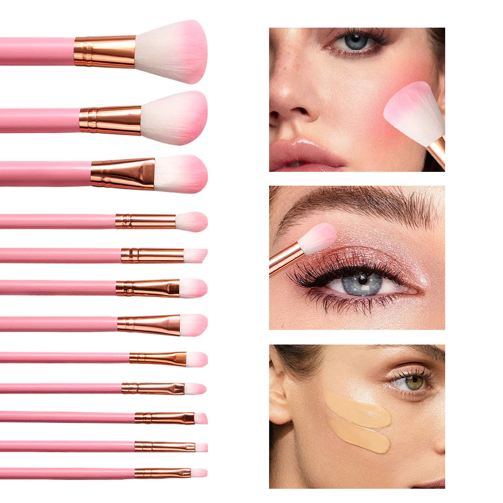 15-Pc Pink Makeup Brush Set | Sponge, Puff & Eyebrow Razor Makeup Brush Set QXL