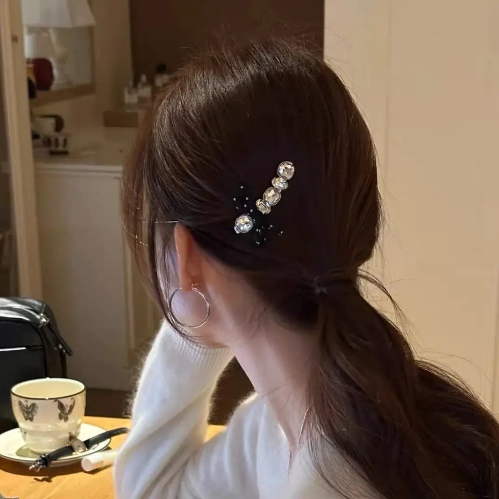 Polka Dot Bow Barrettes | Rhinestone Hair Clips for Women Hair Bow Barrette QXL Black 1pcs