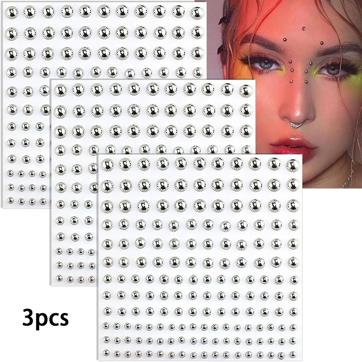 Non-Piercing Fake Nose Ring & Lip Stud Body Jewel Stickers Fake Body Jewel Stickers QXL silver
