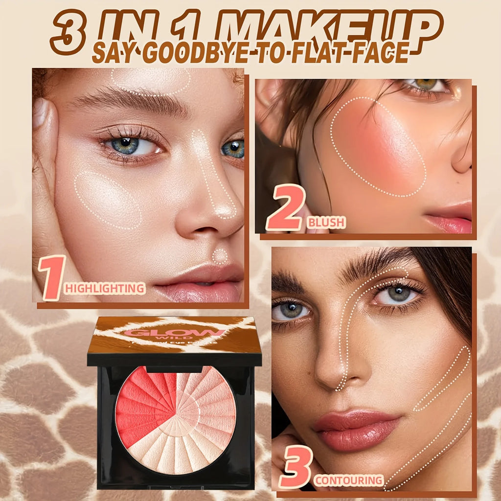 SU YAMMY 3-in-1 Blush Bronzer Highlighter Palette | Matte & Shimmer Blush Bronzer Palette QXL