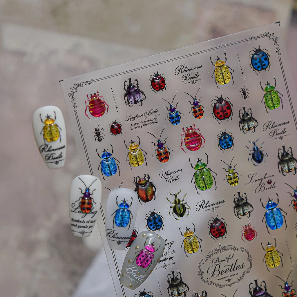 5D Insect Nail Art Stickers | Beetle Scarab Ladybug Decals Nail Art Stickers QXL