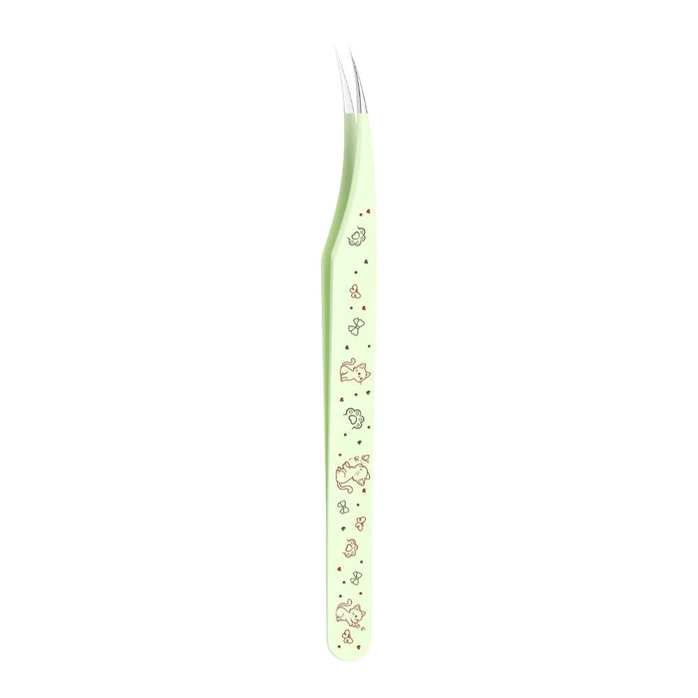 Cartoon Stainless Steel Eyelash & Craft Tweezers | Anti-Static Eyelash Tweezers QXL Green1