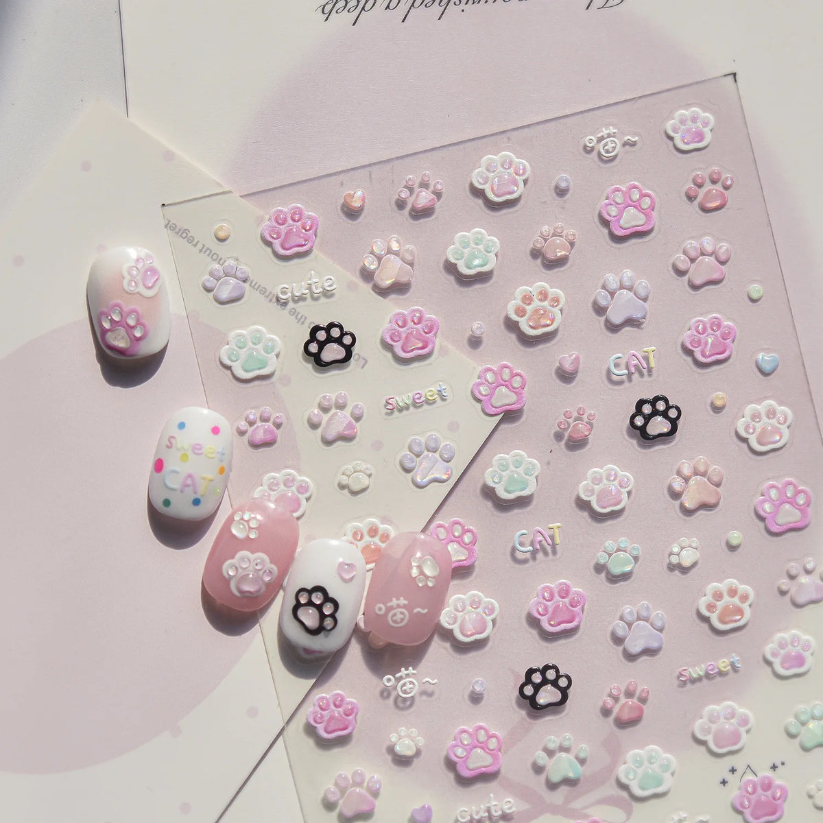 5D Cat Paw Nail Stickers | Cute Self-Adhesive Nail Art Decals Nail Art Stickers QXL