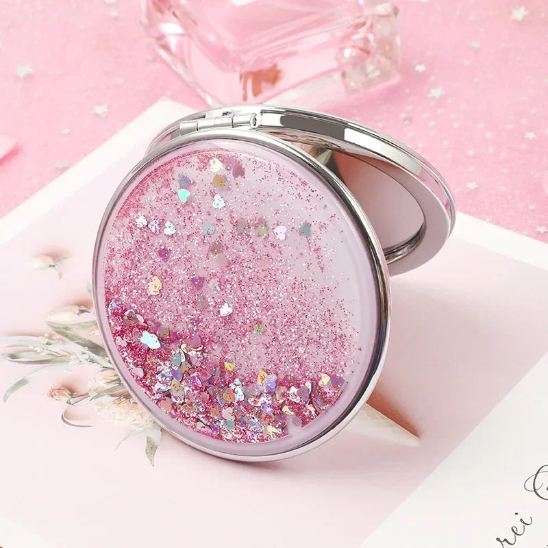 Double-Sided Folding Compact Pocket Mirror | Sparkling Sand Compact Makeup Mirror QXL