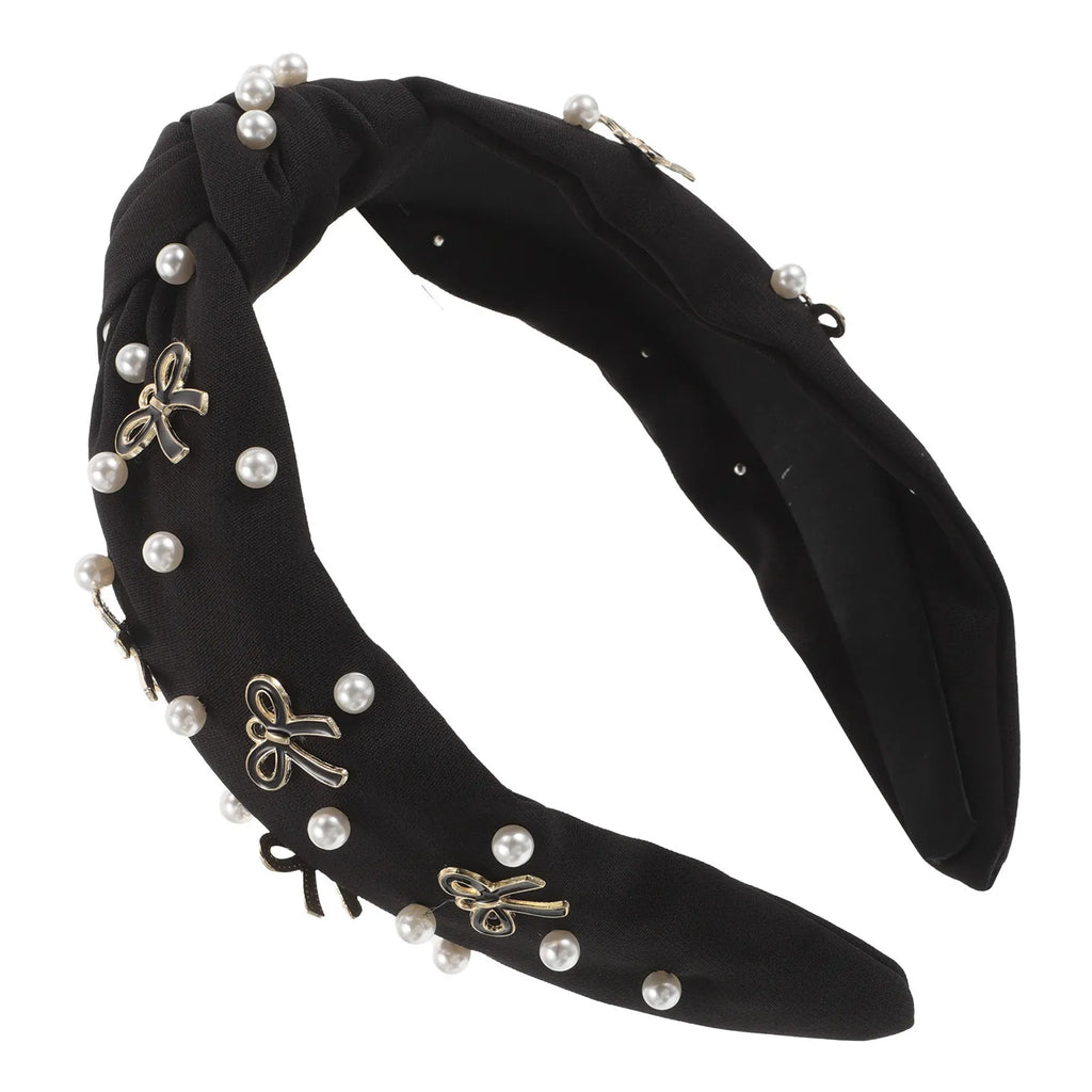 Vintage Pearl Bow Headband – Wide Retro Hair Band for Women Pearl Bow Headband QXL