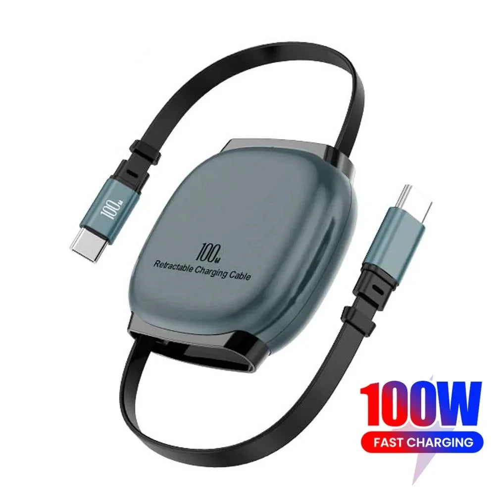 100W USB-C Retractable Fast Charging Cable 1M | iPhone & Samsung USB-C Charging Cable QXL