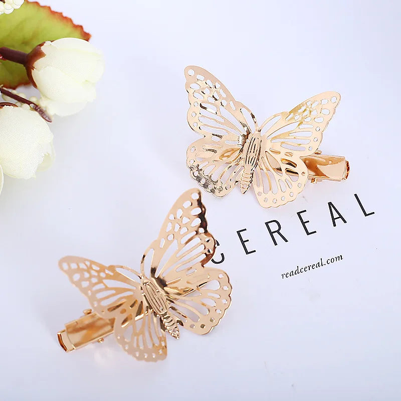 Shiny Metal Butterfly Hair Clip | Golden Bridal Hairpin Butterfly Hair Clip QXL