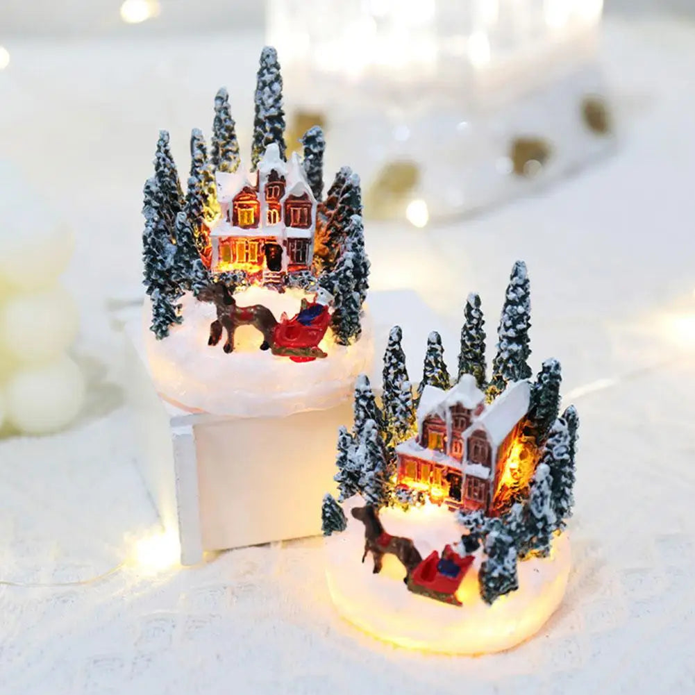 LED Christmas Village House Resin Statue | Holiday Decor Christmas Village Statue QXL