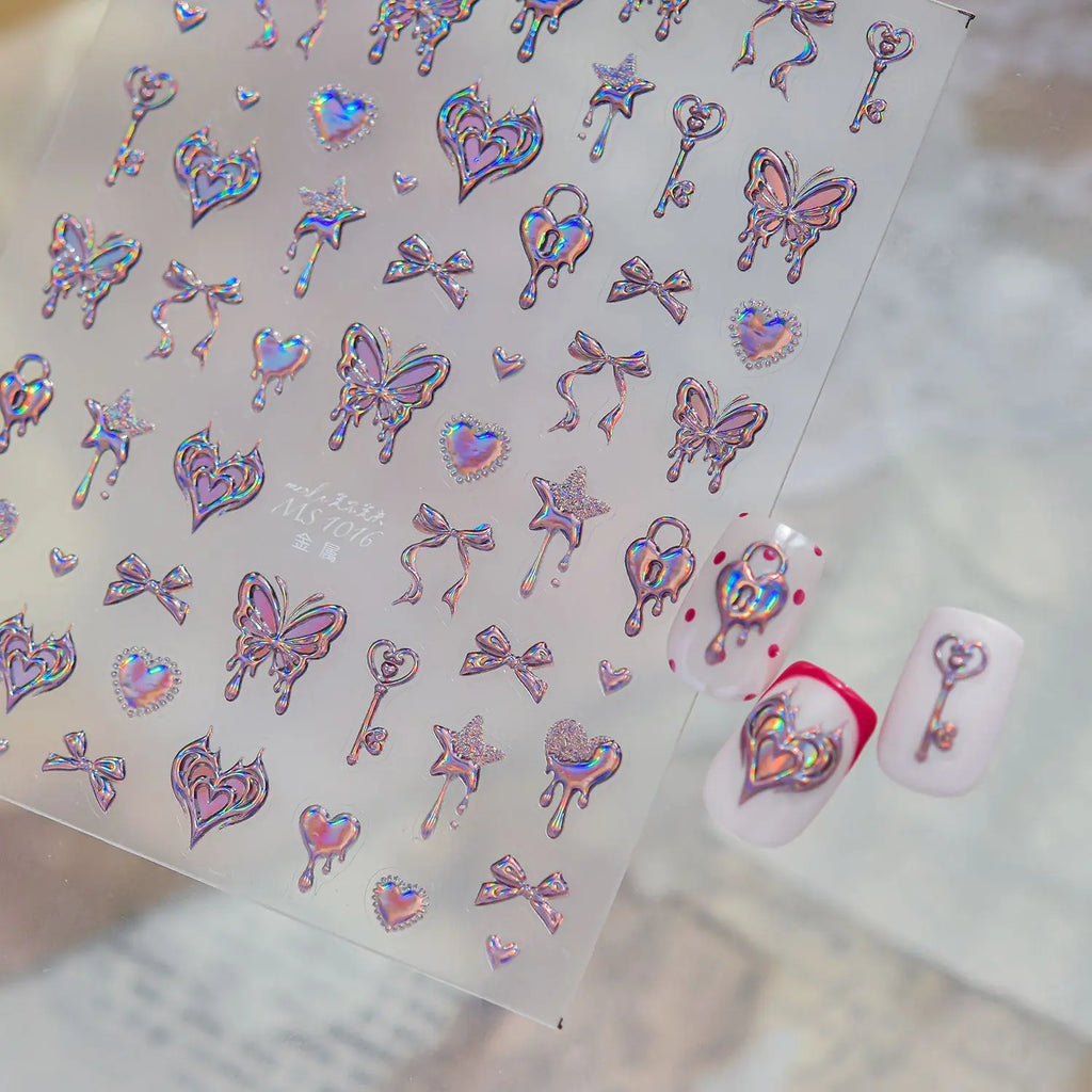 5D Nail Stickers – Vintage Key Heart Butterfly Retro Decals Nail Art Stickers QXL