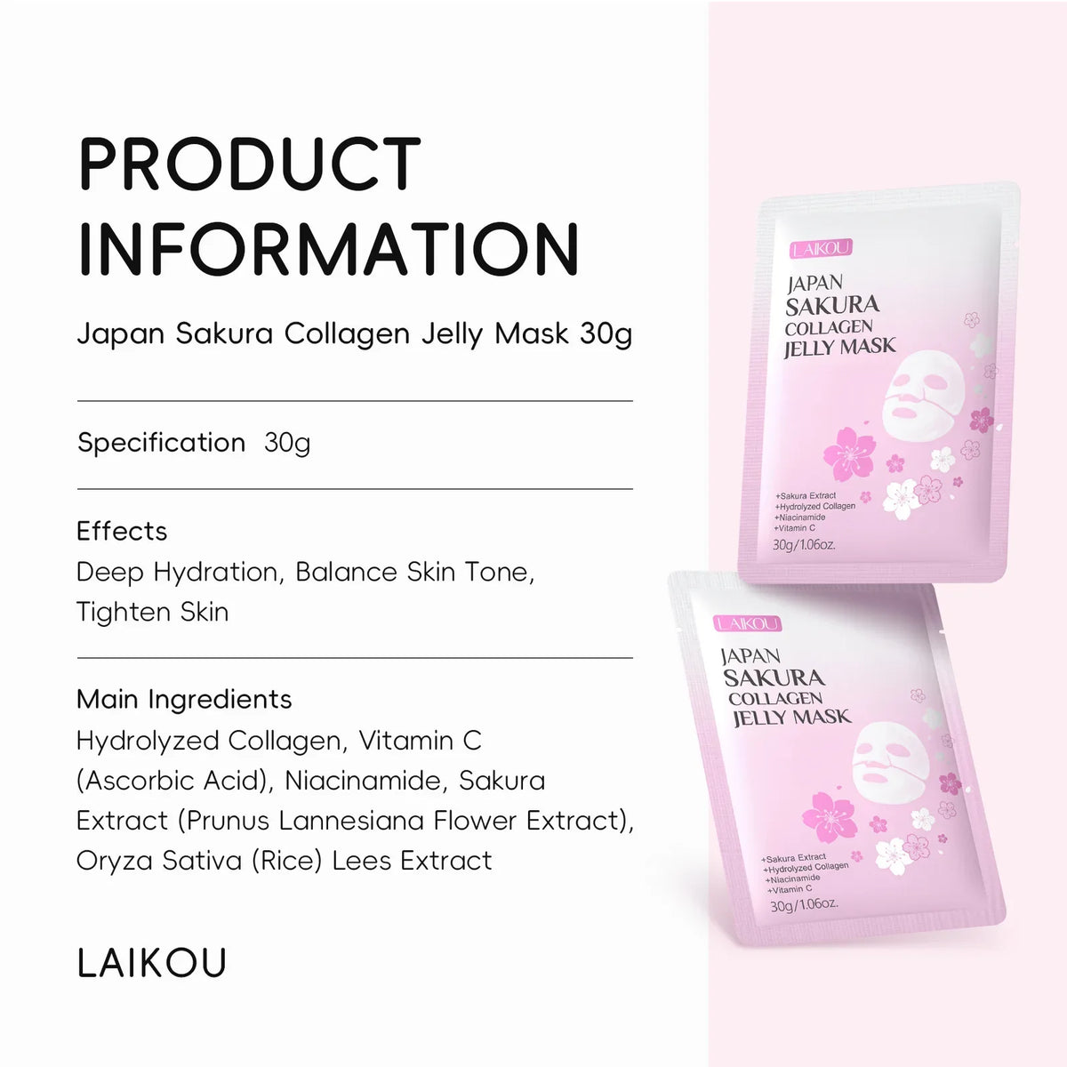 LAIKOU Sakura Collagen Jelly Mask 30g – Hydrating Gel Face Mask Collagen Gel Face Mask QXL