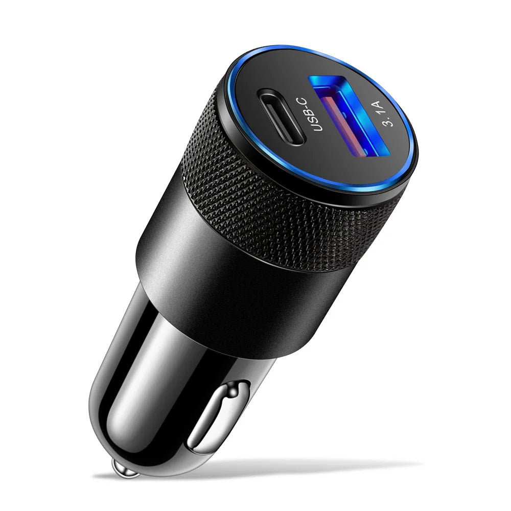 70W Car USB-C & USB-A Fast Charger Adapter | PD Quick Charge Car Charger Adapter QXL Black