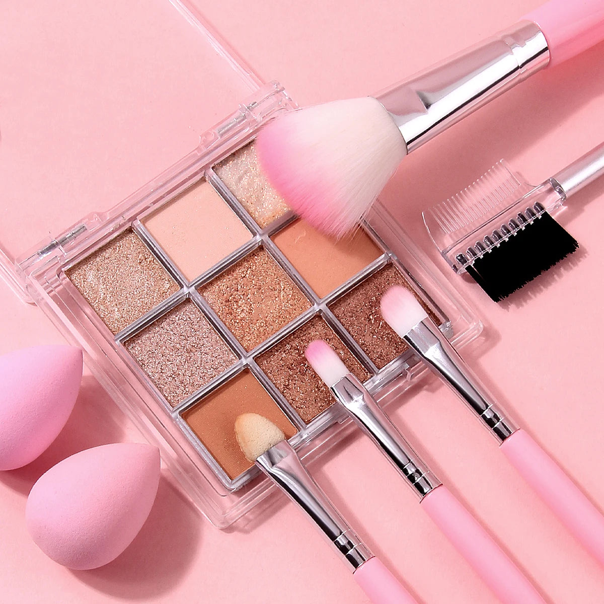 KOSSHOW 7-Pc Mini Makeup Brush Set with Eyeshadow Sponges Makeup Brush Set QXL