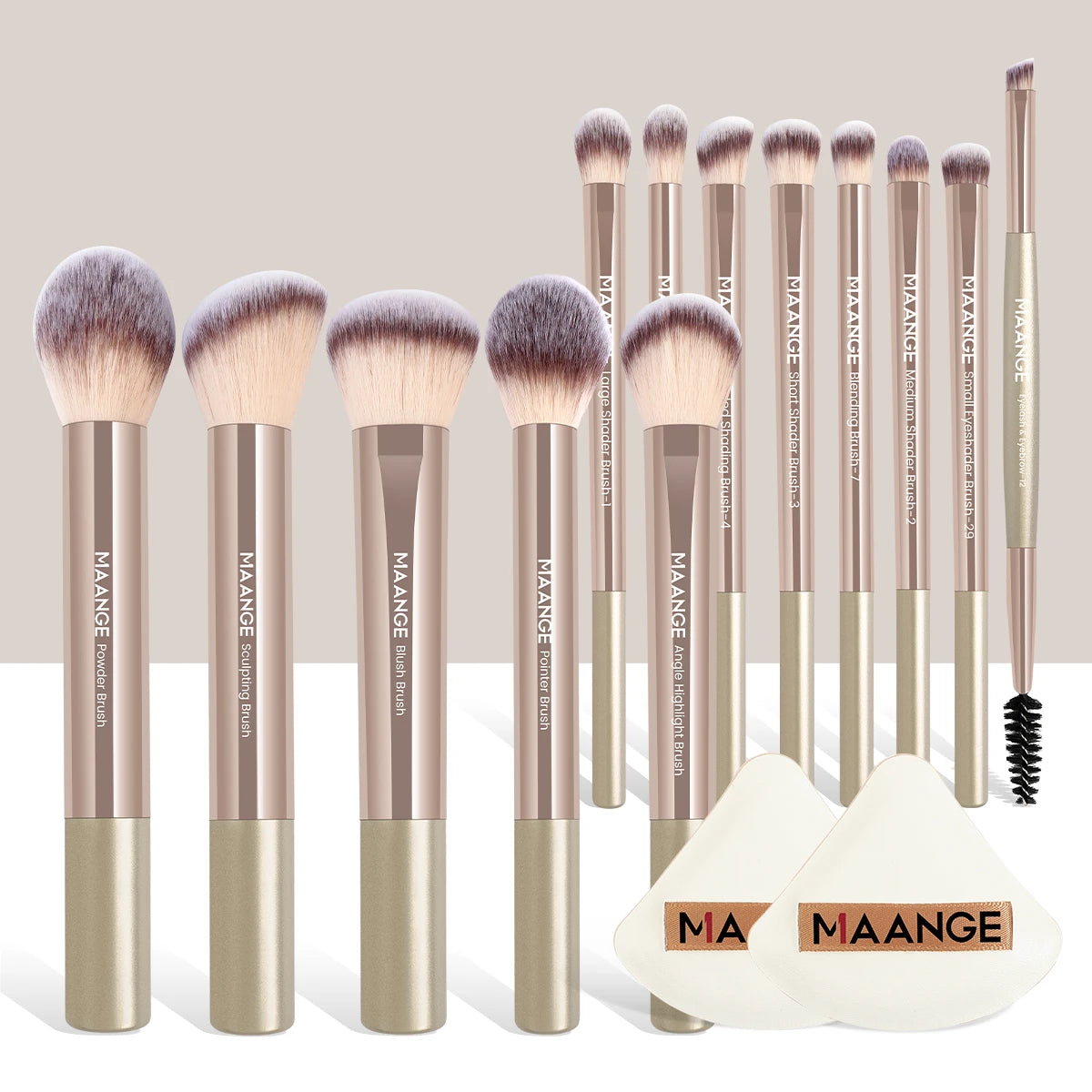MAANGE 15-Pc Synthetic Makeup Brush Set & Air Cushion Puffs Makeup Brush Set QXL Gold
