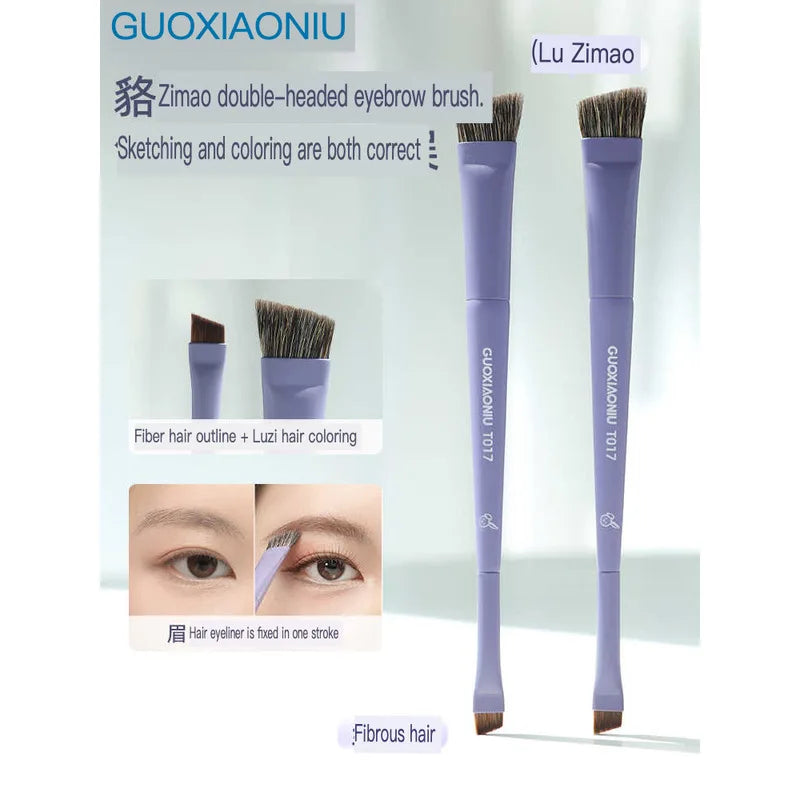 Double-Headed Angled Eyebrow Brush | Badger Hair Blade Tip Eyebrow Makeup Brush QXL