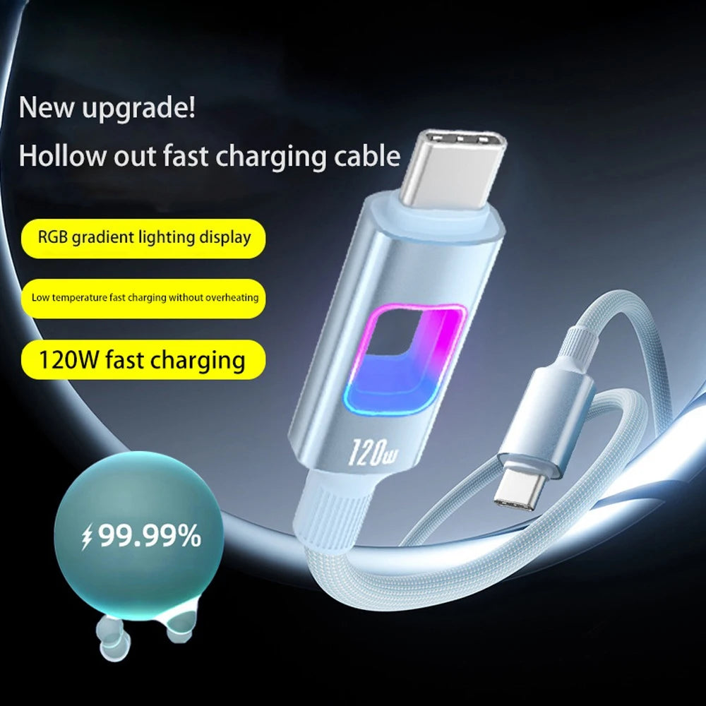 120W USB-C to C Fast Charging Braided Cable 6A PD Cord USB-C Charging Cable QXL