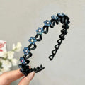 Rhinestone Non-Slip Wave Headband for Women & Girls Rhinestone Headband QXL Blue