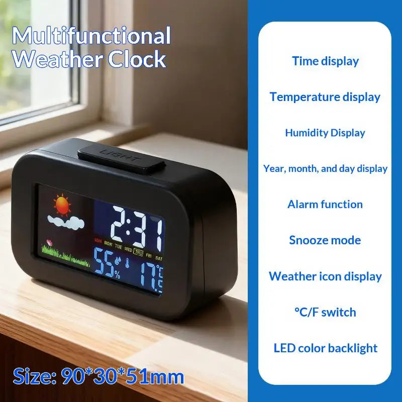 Weather Station Clock | Color Display Temp & Humidity Monitor Weather Station Clock QXL