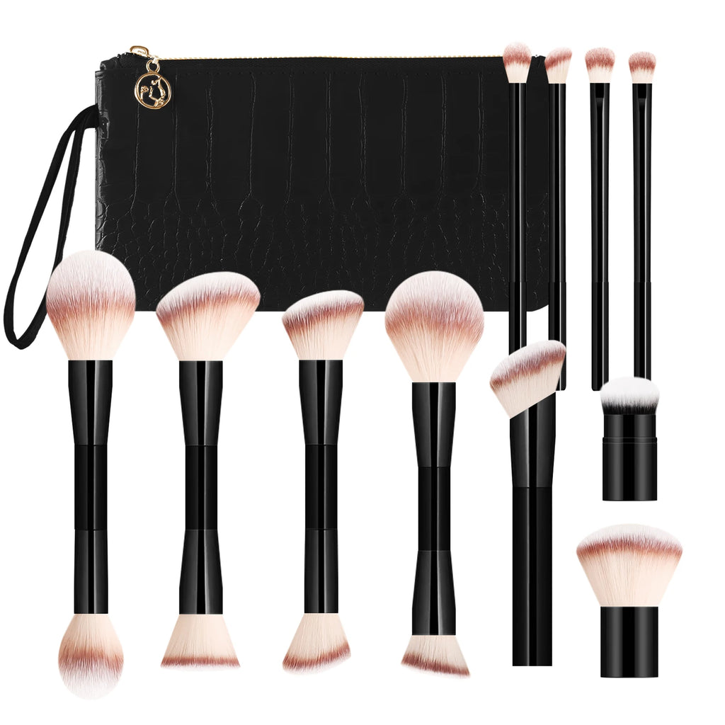 12-Pc Makeup Brush Set with Crocodile Pattern Storage Bag Makeup Brush Set QXL Black