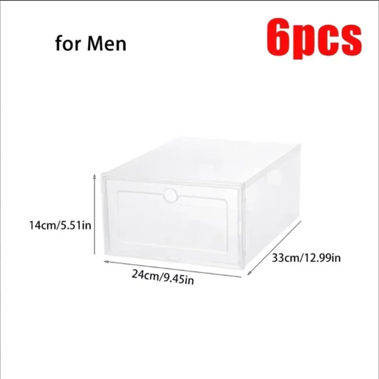 6-Pack Stackable Transparent Shoe Boxes | Foldable Organizer Shoe Storage Box QXL 6pcs for Men-3