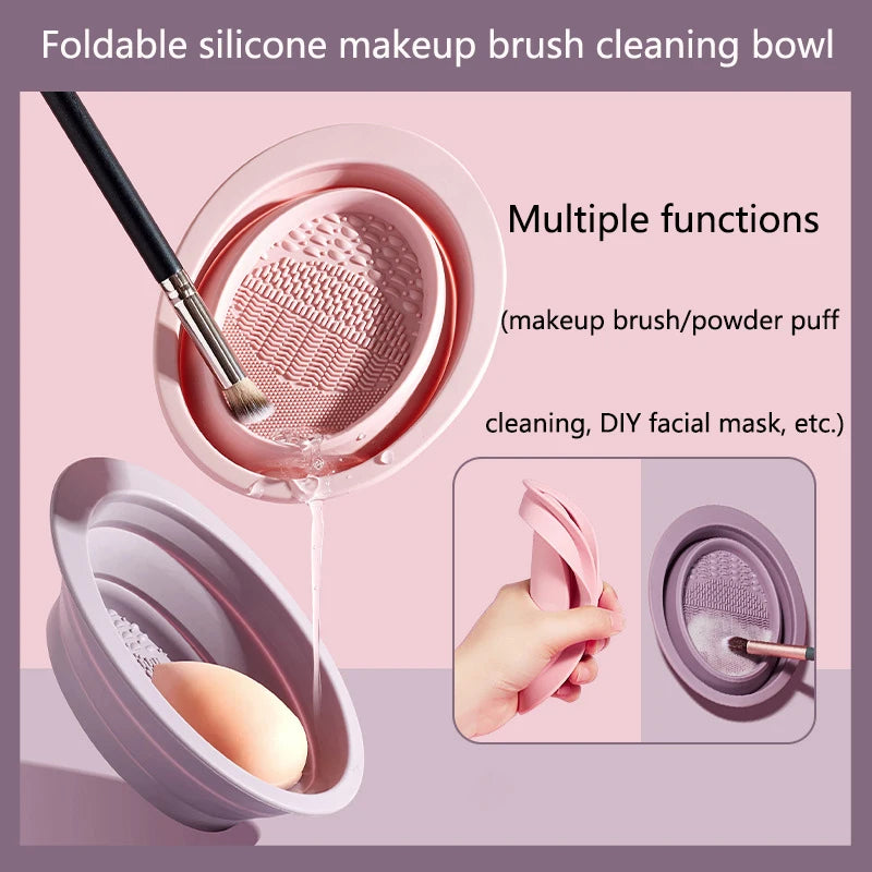 Foldable Silicone Makeup Brush Cleaning Bowl & Scrubber Mat Brush Cleaning Bowl QXL