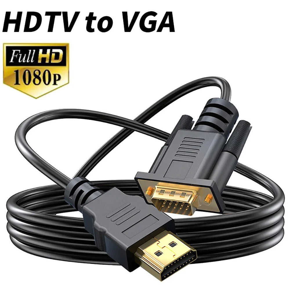 HDMI to VGA Adapter Cable 1080P Gold Plated 1.8M | PC PS4 Xbox HDMI to VGA Cable QXL black 1.8m