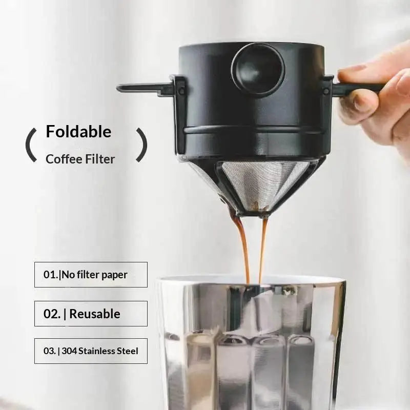Foldable Titanium Pour-Over Coffee Dripper | Reusable Mesh Pour-Over Coffee Dripper QXL