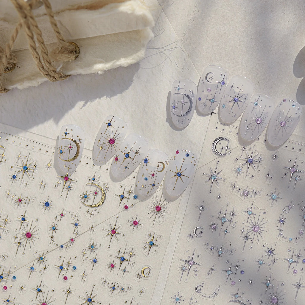 5D Luxury Nail Stickers | Moon Star Rhinestone Decals Nail Art Stickers QXL