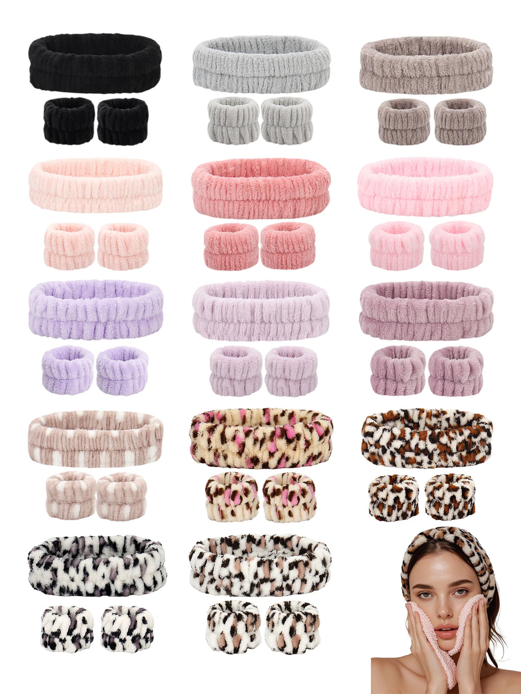 3-Piece Hairband & Wristband Set for Skincare & Makeup Skincare Headband Set QXL