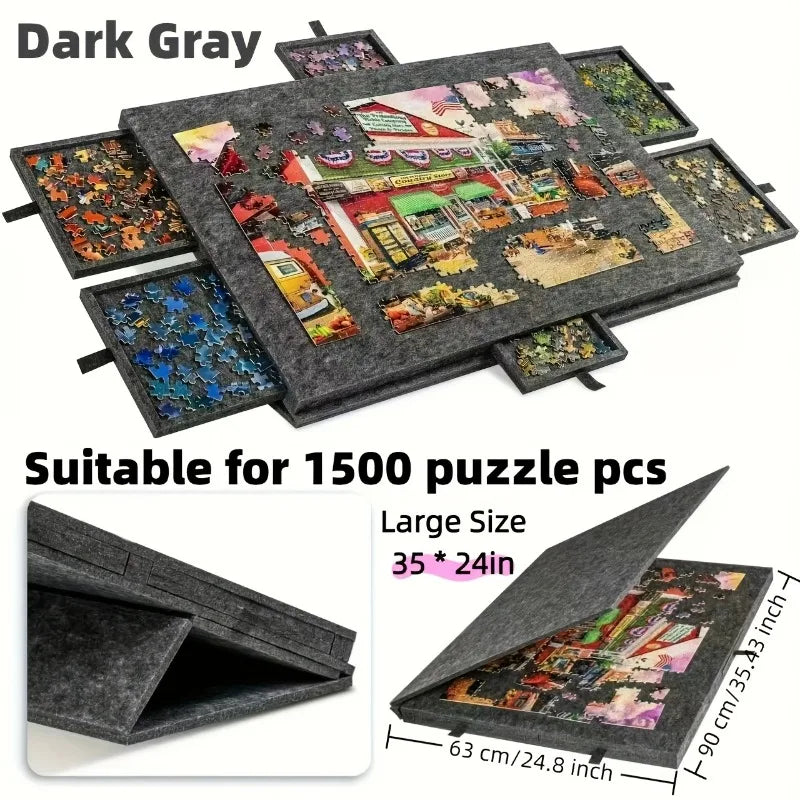 6-in-1 Portable Puzzle Table with Stand, Lid & 6 Drawers 1500pc Portable Puzzle Table QXL 1500pcs DARK GRAY