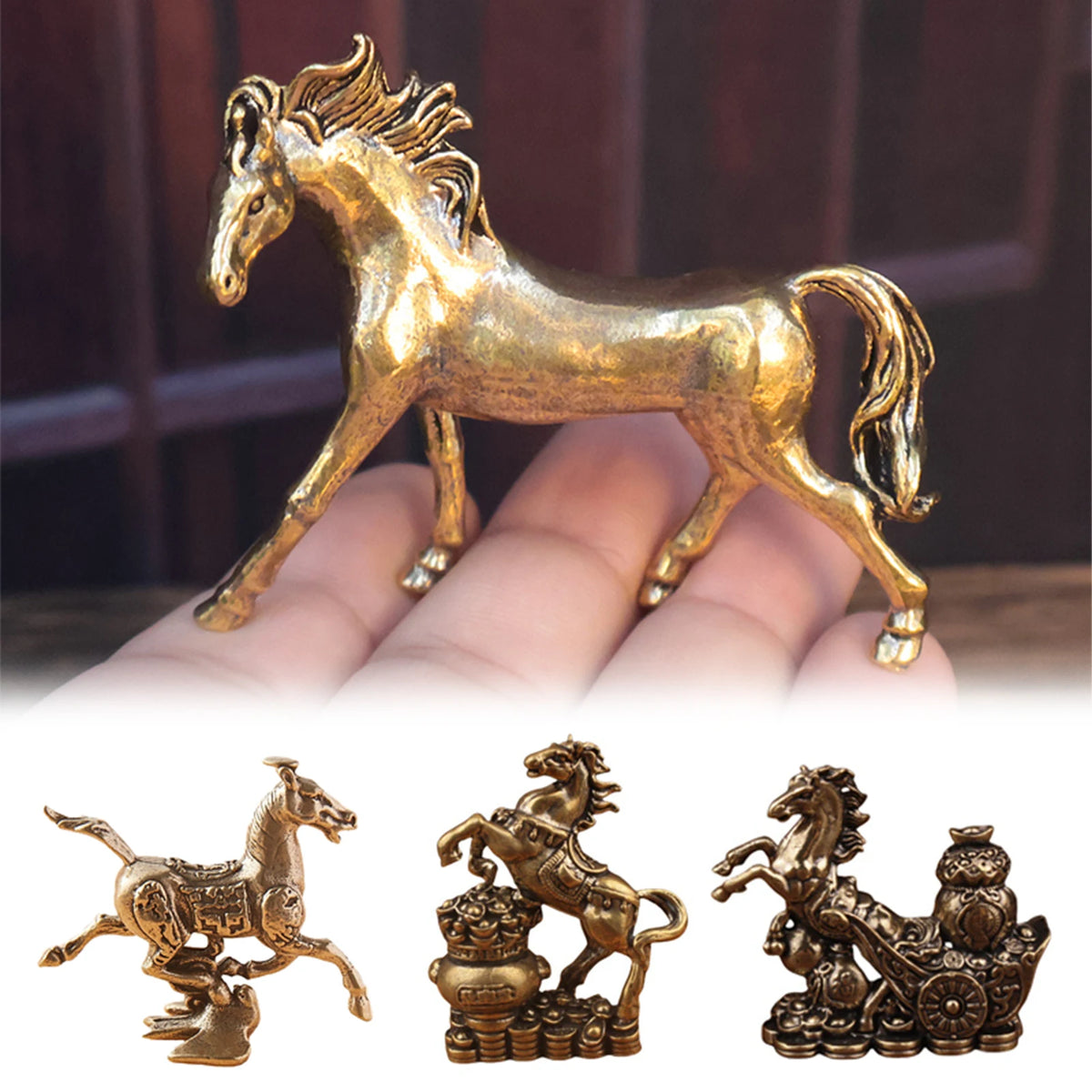 Brass Horse Figurine | Feng Shui Chinese Zodiac Lucky Statue Decorative Figurine QXL