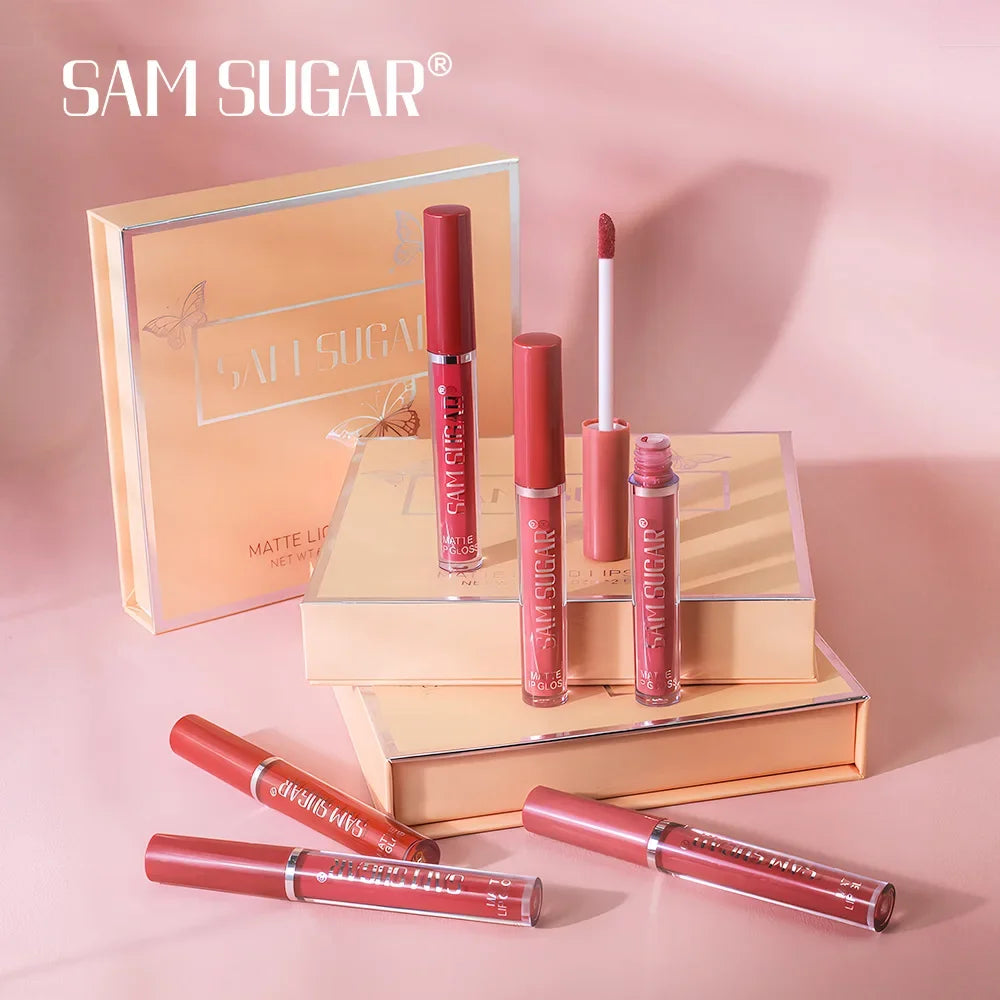 SAM SUGAR 6-Pc Matte Liquid Lipstick Set – Waterproof 24Hr Wear Liquid Lipstick Set QXL
