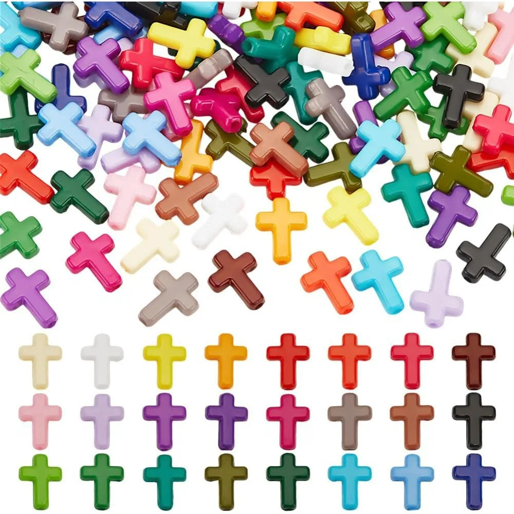 120-Pc Acrylic Cross Beads | 24 Colors DIY Jewelry Making Craft Beads Set QXL
