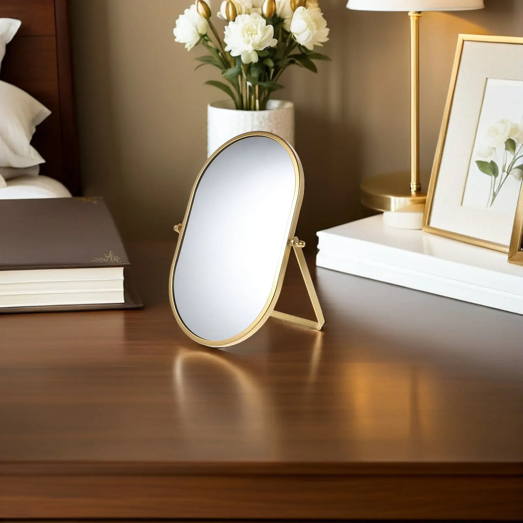 Folding Vanity Makeup Mirror Gold Desktop Tabletop | Adjustable Folding Vanity Mirror QXL
