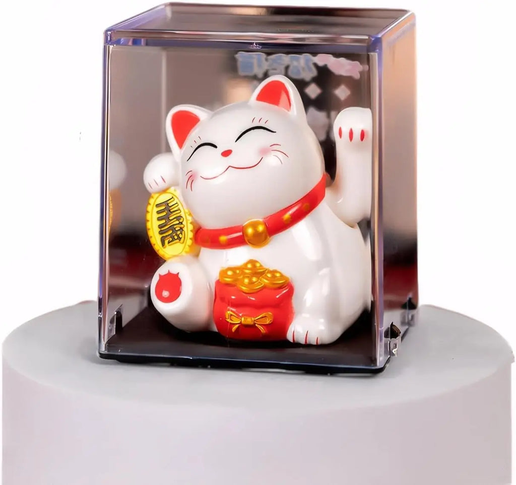 Solar Maneki Neko Lucky Cat Waving Ornament – Car & Desk Decor Novelty Desk Ornament QXL WHITE